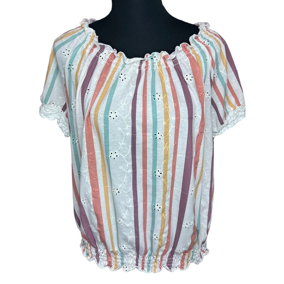 French Laundry Multi Colored Striped Peasant Blouse, Size XL - Picture 2 of 7